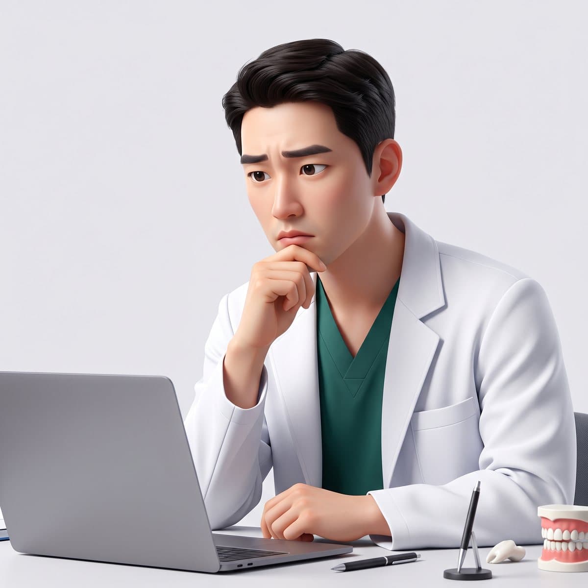 랜딩페이지 제작 운영을 고민하는 치과 원장님 캐릭터